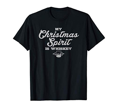 Funny Christmas Spirit Drinking Whiskey Drinker Party Quote Maglietta