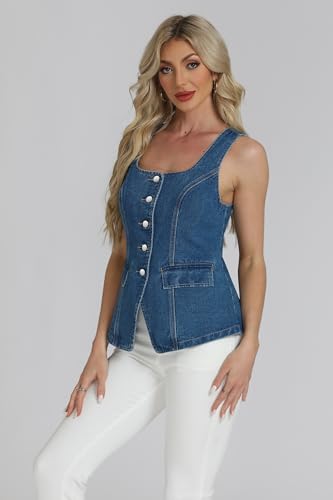 D-Sun Womens Sleeveless Vests Square Neck 2025 Button Down Business Work Suit Vest Tops Outerwear Waistcoat3