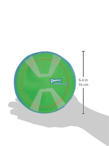 Chuckit! Max Glow Paraflight Flying Disc Dog Toy, Small (6.75"), Green And White