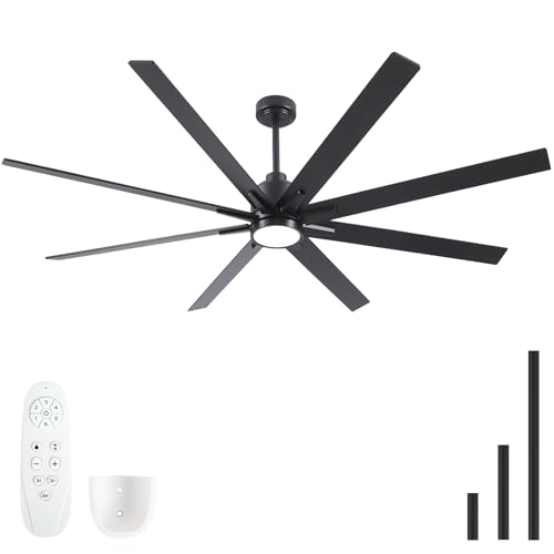 Image of Rayqueen 72 Inch Black Ceiling Fans with Lights and Remote,Includes Downrod