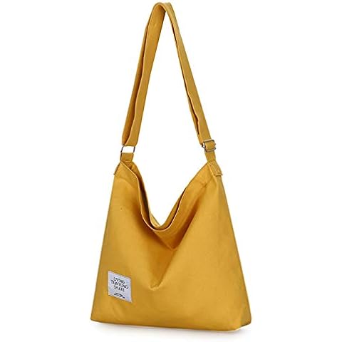 Covelin Women's Retro Large Size Canvas Shoulder Bag Hobo Crossbody Handbag Casual Tote, Gold, L Cover