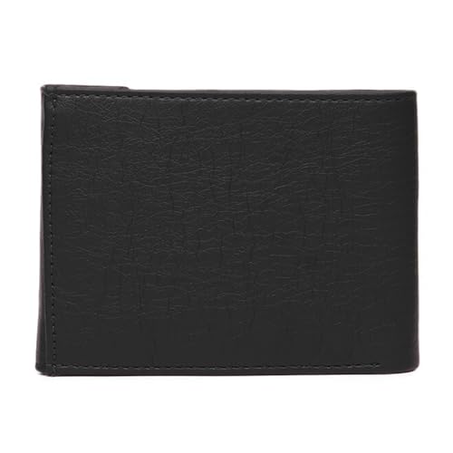Image of VEMILIO Men's Vegan Leather Wallet for Men | Edge Cut Slim Bi-Fold Gents Purse | Stylish Wallet with Coin Pocket | 3 Card Slots | ID Window & 2 Currency Compartments (Black)