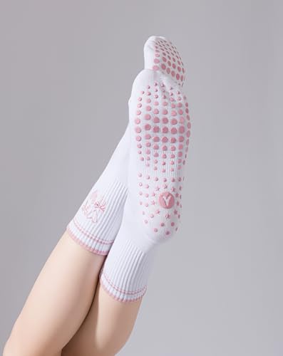 Image of Yawlsow Pilates Grip Socks for Women Yoga Grippy Socks Cute Barre Non Skid Athletic Crew Sticky Sock Workout Hospital