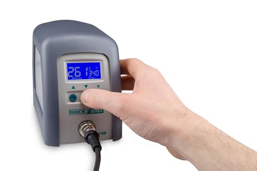QUICK Estación de soldadura de alta frecuencia 3205 ESD regulable digitalmente, 150 W, incluye soldador con punta de soldadura de 5 mm y accesorios, 100°-550 °C, calibrable, 3 memorias fijas, modo de - imagen 3