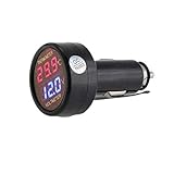 JZK Voltmeter & Thermometer 2 in 1, digital anzeige auto batterie spannung temperatur gauge monitor tester meter voltmesser, DC 12V 24V
