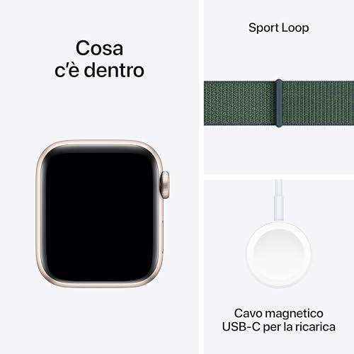 Apple Watch SE (2ª gen.) GPS 40 mm Smartwatch con cassa in alluminio Galassia e cinturino Sport Loop Verde lago. Tracker per fitness e sonno, app Battito, Rilevamento incidenti, Carbon Neutral - Immagine 5