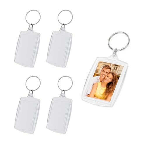 4 Stück Personalisierter Schlüsselanhänger Foto,Schlüsselanhänger Selber Machen für Foto,Beidseitig Foto Anhänger,Kreative Transparent Acryl Blank Fotorahmen Schlüsselanhänger und Taschenanhänger