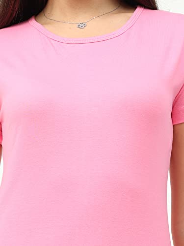 Image of FLEXIMAA Women's Cotton Plain Round Neck Half Sleeve T-Shirt
