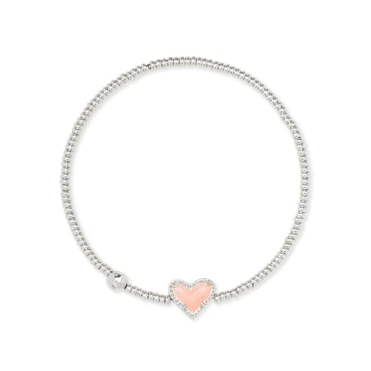 Kendra Scott Ari Heart Stretch Bracelet, Rhodium Plated Brass, Drusy Quartz, Fashion Jewelry for Women