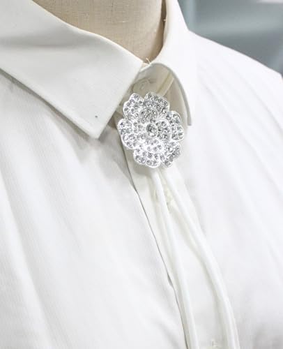 Image of PEARLY JUN Bolo Tie for Men Women Rhinestone Bling Western Cowboy Brown Leather Country Style String Wear Shirt Vest