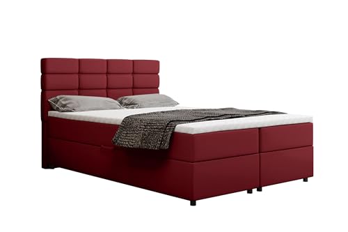 PANDA MÖBEL Reve Boxspringbett 140 x 200 cm Doppelbett mit hochwertiger Bonell-Matratze und Topper, Polsterbett mit Bettkasten, Schlafzimmer, Bequem, Modern, Stilvoll