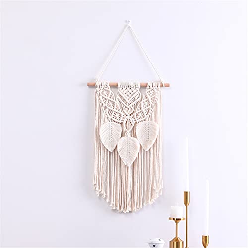 RAILONCH Macramé wandtapijt, bladkwast, wandtapijt, boho, decoratief geweven tapijt, wanddecoratie (grijs) - Afbeelding 3