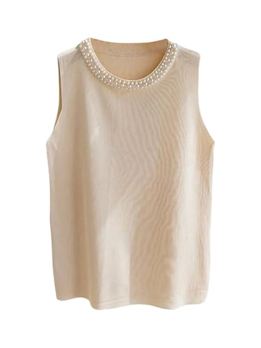 Verdusa Women's Plus Size Pearl Sweater Vest Autumn Outfits Elegant Knit Tops