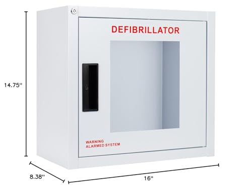 Image of Standard, Alarmed AED Cabinet, Large. Fits All Defibrillators on the Market. Measures 14.75 inch H x 16 inch L x 8.38 inch D. Essential Storage for Indoor AEDs.