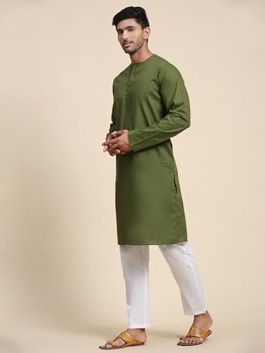 Image of Men's Pure Cotton Solid Kurta Pajama Set Round Neck Casual Yoga Dress