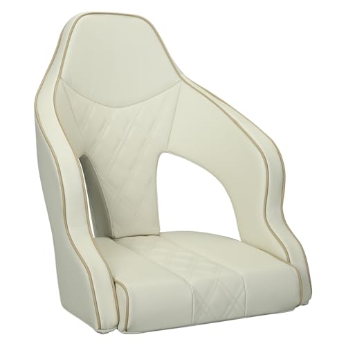 ERGOSEAT High Back Boat Bucket Seats Marine Pontoon Captain Chair Bass Boats Seat with Armrest (Ivory/Ivory/Khaki)