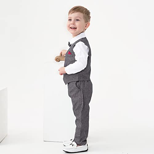 Image of Volunboy Toddler Suit Boys Formal Wedding Guest Dress Outfit | graduation dress clothes, gentleman ring bearer bowtie outfit, back-to-school pants set, birthday photoshoot dressy outfit