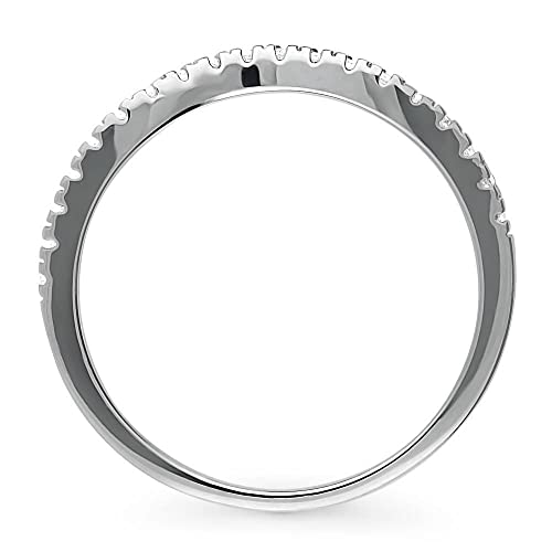 BERRICLE Sterling Silver Wishbone Wedding Rings Round Cut Cubic Zirconia CZ Curved Half Eternity Ring for Women, Rhodium Plated4