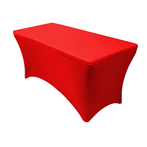 Highdi Housse de Table en Spandex, Nappe Rectangulaire Fitted Nappe Extensible Lavable en Machine Couverture de Table pour Conférences Mariage Banquet Fête (Gros Rouge,6FT)
