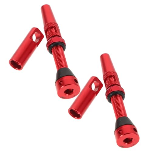 SUPVOX Set de 2 Válvulas de Vacío Francesas de Aleación de Aluminio Rojas para Neumáticos Sin Cámara, Válvulas Laterales Ligeras para Bicicleta miniatura 1