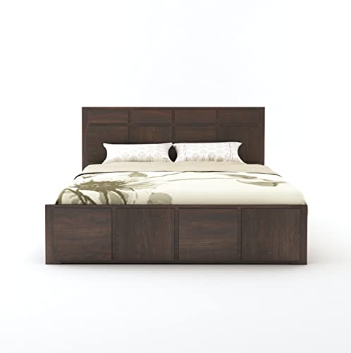 Image of MAMTA DECORATION Sheesham Wood King Size Bed with Drawer Storage Solid Wood Double Bed Palang Wooden Furniture Bed for Bedroom Living Room (Walnut Finish)