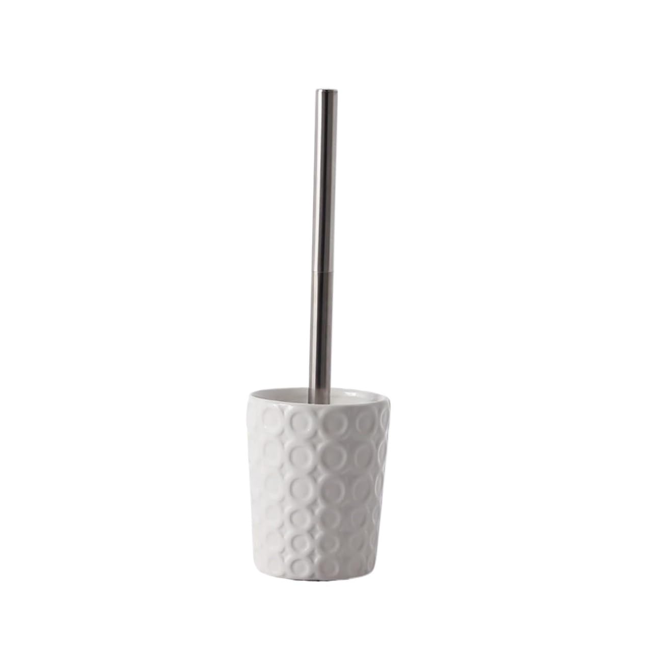 Scopino per WC, Set di scopino e supporto for WC, manico in acciaio inox, testina sostituibile, for riporre gli oggetti in bagno(White)