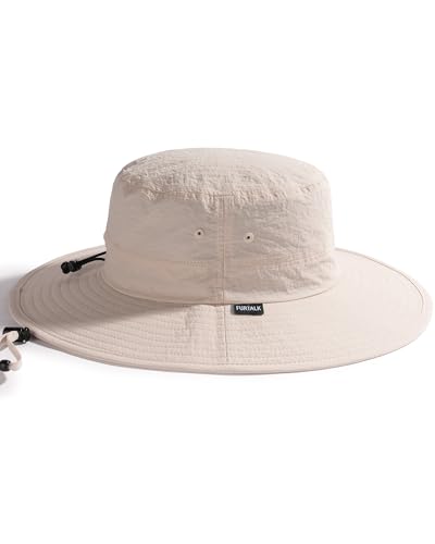 FURTALK Sun Hats for Women with Ponytail Hole Men Beach Hiking UPF 80+ Foldable Hiking Summer UV Protection Bucket Hats Beige