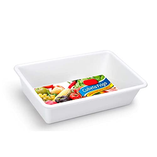 Tradineur - Bandeja frigorífica de Almacenamiento, plástico, Reutilizable, Guardar, Servir Comida, Fabricado en España - 6 litros - 39 x 25 x 10 cm - Blanco