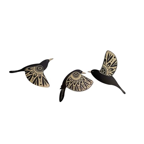 SueaLe Confezione di 3 uccelli in legno da appendere per ufficio, cucina, decorazioni artistiche, regalo fatto a mano, uccelli volanti, sfondo ornamento da parete