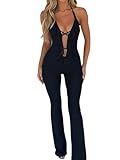 LXUAMR Sexy Jumpsuits for Women Cut Out Halter Jumpsuit Slim Fit Backless Jumpsuit Going Out Outfits
