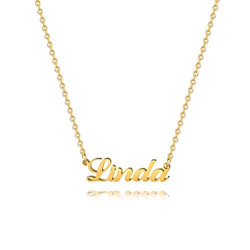 M MOOHAM Tiny Linda Name Necklace - 18K Gold Filled Custom Name Necklace Personalized Necklaces for Women Girls Kids, Monogram Plate Name Necklace Name Jewelry
