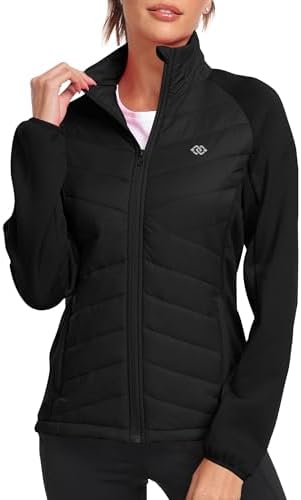 MoFiz Fleecejacke Damen Hybridjacke Leichte Steppjacke Outdoor Winterjacke | Daunenjacke,übergangsjacke,Stehkragen Sweatjacke ohne kapuze,Reißverschluss,Fleece hybrid jacke,