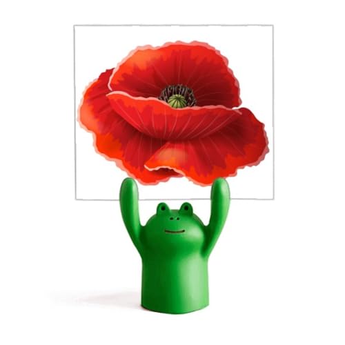 Porte-mémo grenouille fleur rouge en résine peinte à la main