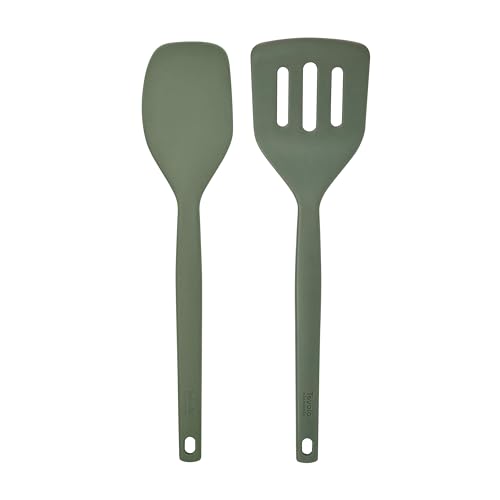Tovolo Elements Silicone Spatula Turner Set Kitchen Utensils Heat Resistant 600F Easy Clean Dishwasher Safe Nonstick Spatula Turner Bundle Cookware for Cooking Baking Mixing Tools, Thyme Green