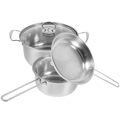 DIYEAH Ollas de Acero Inoxidable Set con Mango de Acero Cacerola para Leche Sartén y Olla para Sopa Resistente la Oxidación Apto para Cocina de Inducción y Uso Diario