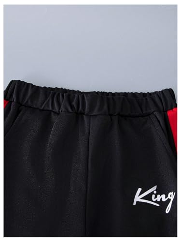 Image of GORGLITTER Boy's 2 Piec Pants Outfits Letter Graphic Crewneck Pullover Sweatshirt Joggers Pants Set Black and Red 9Y