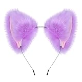 BAOBAO Women Girl Cat Fox Long Fur Ears Headband Party Cosplay Costume Hairband(Purple)