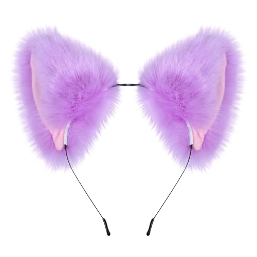 BAOPLAYKIDS Women Girl Cat Fox Long Fur Ears Headband Party Cosplay Costume Hairband (Purple)