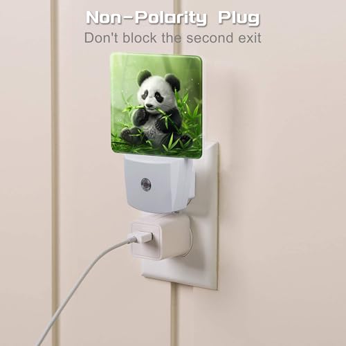 Image of Cute Panda Eating Bamboo Night Light, Natural Animal Green Leaves Dusk to Dawn Night Light Plug in, 0.5W Energy Saving Sleep Friendly NightLight for Kids Boys Girls Home Decor