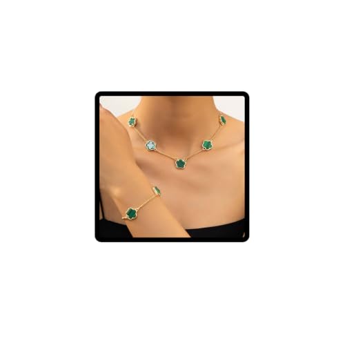 Danshinbow Ensemble collier et bracelet pentalobe chance verte Collier et bracelet en or réglable avec émeraude Bijoux pour femmes et filles