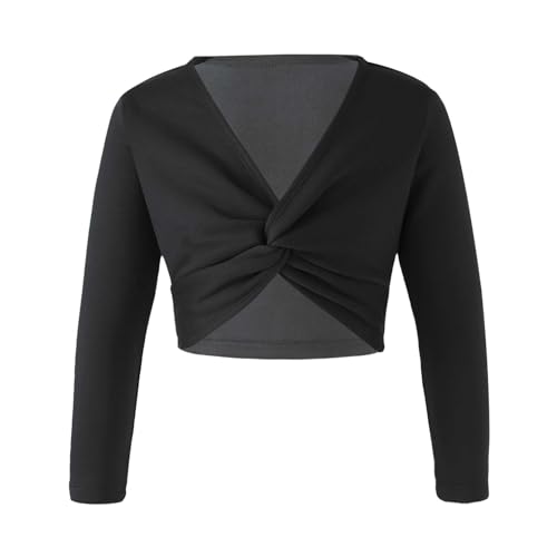 MSemis Cardigan Danza Top Ragazza Cotone Top da Balletto Manica Lunga Scollo a V Bolero Ruffle Vestito da Danza Classica Ballerina Bambina Ginnastica Artistica Scaldacuore Nero C 5-6 Anni