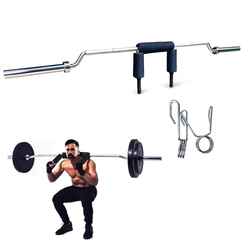 700LB Steel Safety Squat Bar with 2 Barbell Clips, Neck