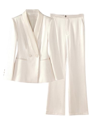 Costume deux pièces femme haut de gamme à rayures et col revers châle