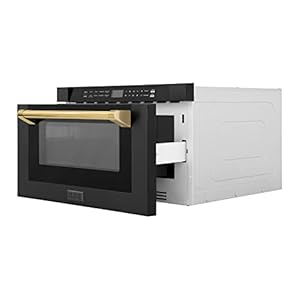 ZLINE Autograph Edition 24" 1.2 cu. ft. Built-in Microwave Drawer in Black Stainless Steel and Polished Gold Accents ZLINE Autograph Edition 24 12 cu ft Built in Microwave Drawer in Black Stainless Steel and Polished Gold Accents