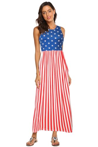 Image of Hount Women's Summer Sleeveless Striped Flowy Casual Long Maxi Dress with Pockets
