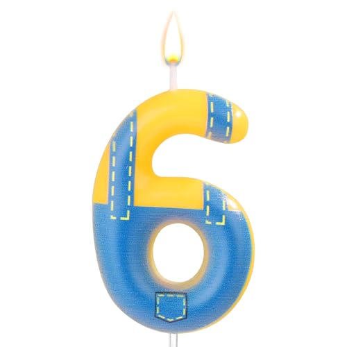 Bougie d'Anniversaire Bleue et Jaune, Bougie Numérotée d'Anniversaire Bougie à Thème Dessin Animé Blue Jeans Happy Birthday pour la Décoration d'Anniversaire de...