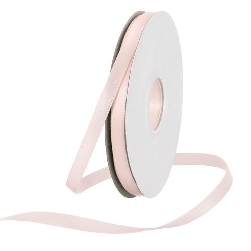 Rebower 1/4 Inch 25 Yard Satin Ribbon Thick Double Face Grosgrain Silk Ribbon, [for Gift Wrapping, Hair Bows, Wedding, Cake, Flower] - Apricot