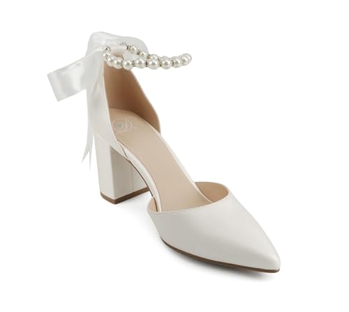 Delicious Julian ~ Women Pointed Toe Bridal Dress Pumps with Pearl Ankle Strap4