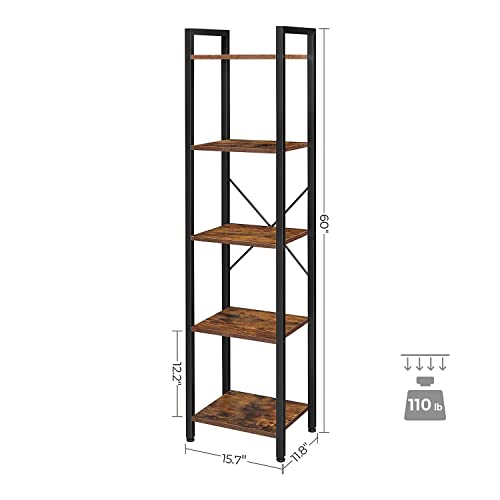 Vasagle Alinru Bookshelf, 5-Tier Storage Rack With Steel Frame, For Living Room, Office, Study, Hallway, Industrial Style, Rustic Brown And Black Ulls100B01 #TOP2