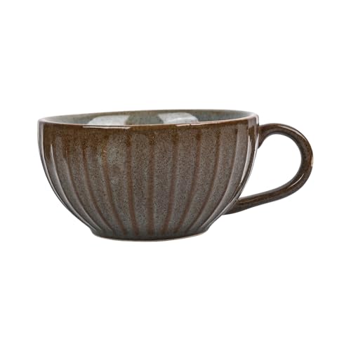 Image of Premium Grey Brown Ceramic Tea Cup Set of 6 | Handmade Stoneware Coffee & Tea Mugs | 220 ml Each | Microwave, Dishwasher Safe | Textured Design | Chai Cups for Home, Office & Gifting